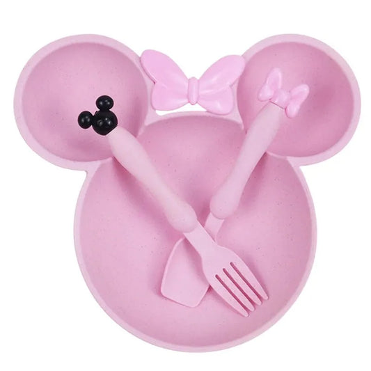 Assiette Bébé Compartiment au Design de Minnie avec Couverts sur fond blanc